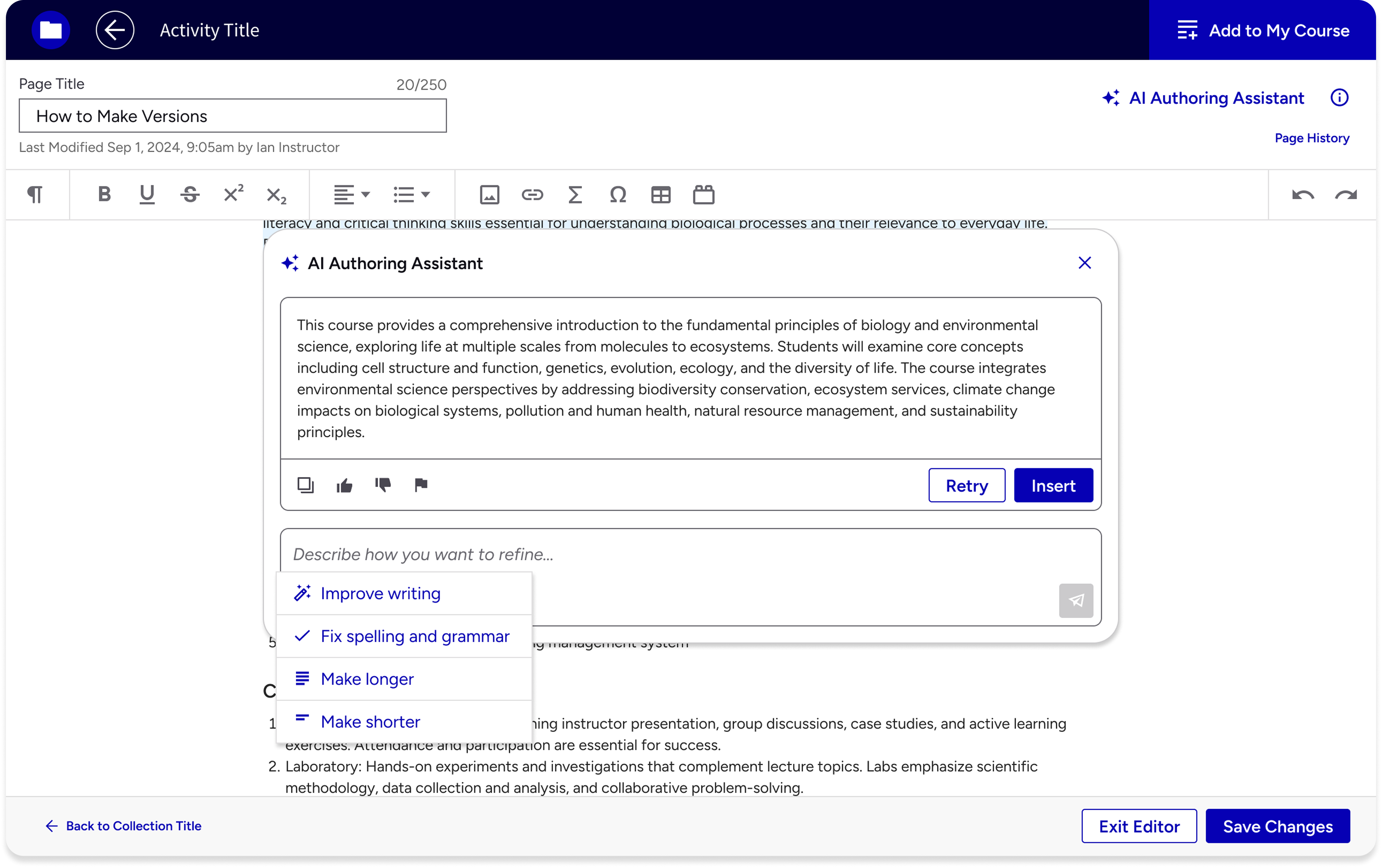 Preset refinement options mockup