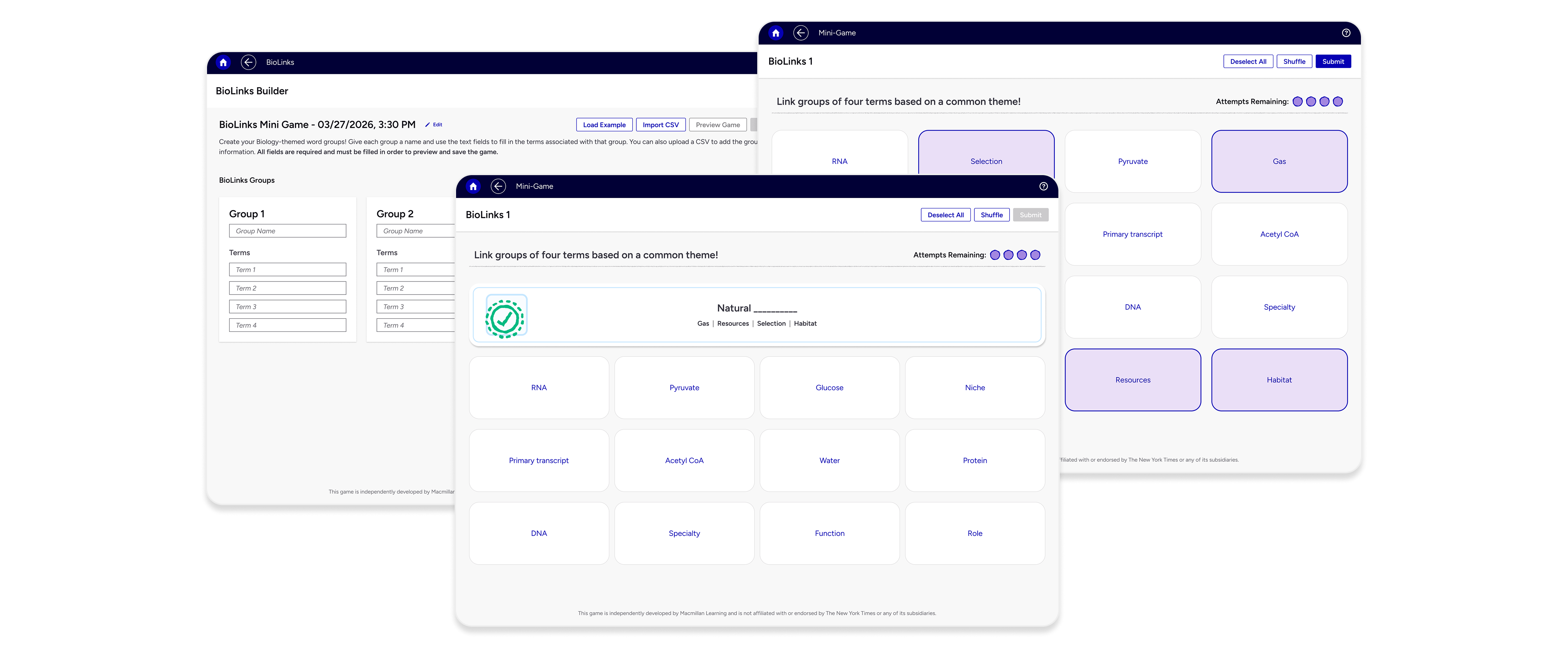 Redesigned BioLinks game in Figma, built in Macmillan's design system